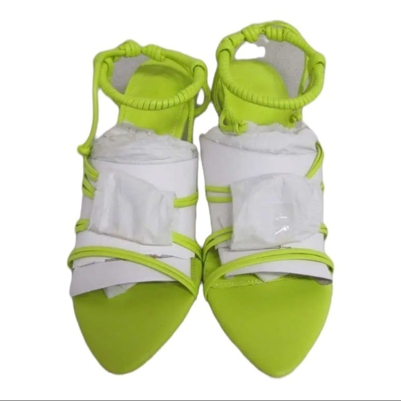 NIB AJE Mirage Leather Strappy Heel Sandal Size 7/37 Citrus Green - Picture 7 of 10
